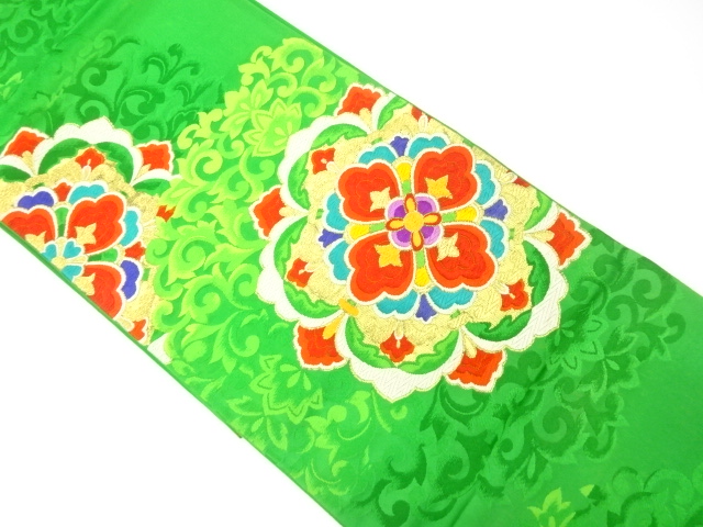 JAPANESE KIMONO / ANTIQUE FUKURO OBI / SILK / WOVEN FLOWER CREST